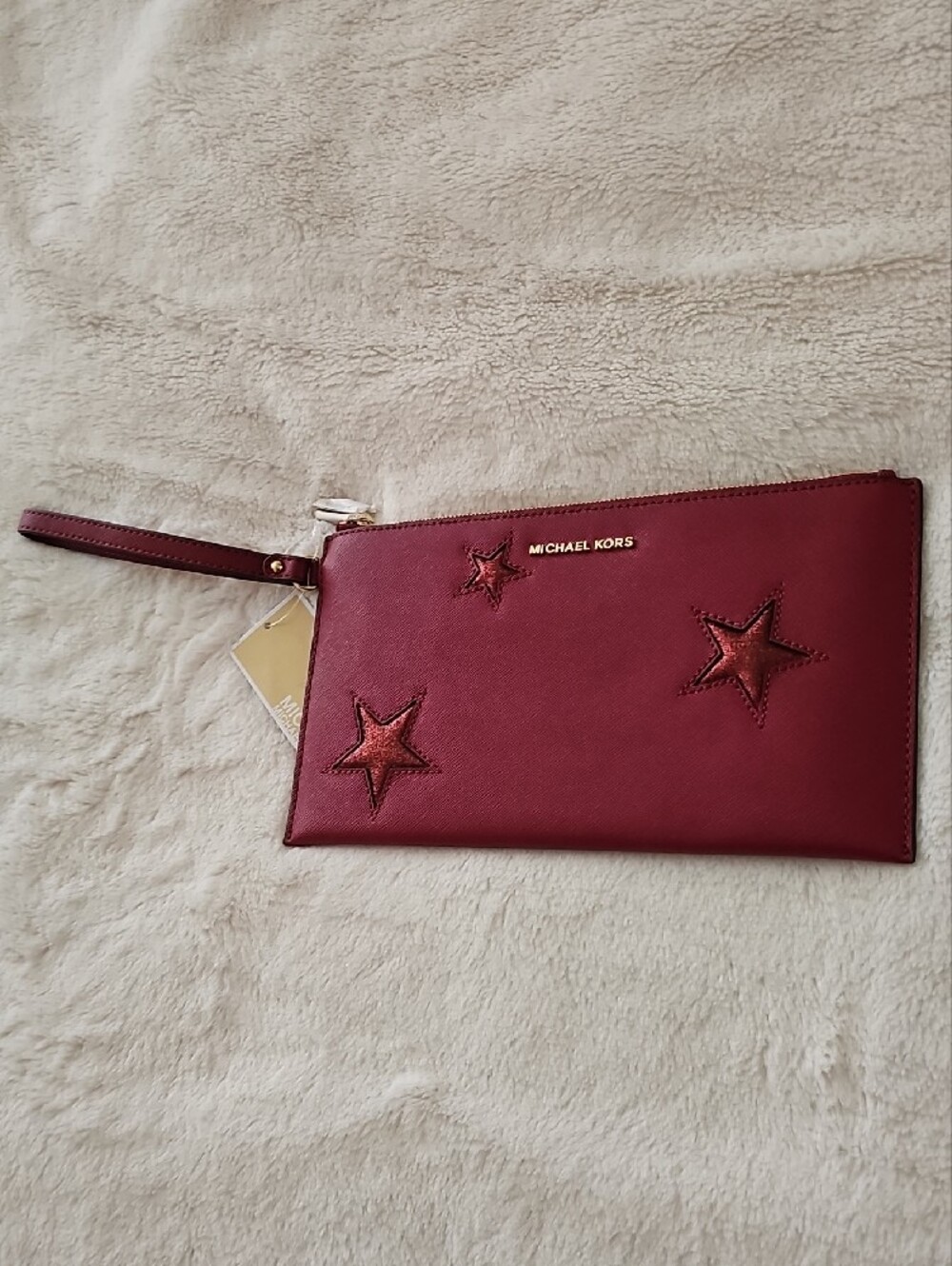 NWT Michael Kors Wine Red Star Appliqué Wristlet Clutch